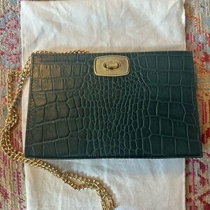 Green Crocodile-Embossed Chain Bag